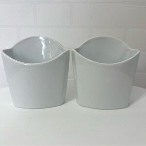 Set of Two White Ceramic French Fry Holders Kitchen Decor